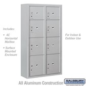 Surface Mounted 4C Horizontal Mailbox Unit (Includes 3716D-8P Parcel Locker and 3816D Enclosure) - Maximum Height Unit (57 3/4 Inches) - Double Column - Stand-Alone Parcel Locker - 2 PL3's, 4 PL4's and 2 PL4.5's - Front Loading - USPS Access