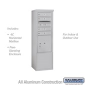 Free-Standing 4C Horizontal Mailbox Unit (Includes 3710S-04 Mailbox and 3910S Enclosure) - 10 Door High Unit (52 7/8 Inches) - Single Column - 4 MB1 Doors / 1 PL4.5 - Front Loading - USPS Access