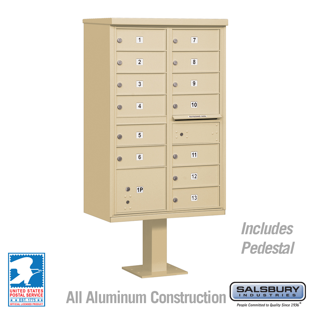 Salsbury Cluster Box Unit with 13 Doors and 1 Parcel Locker in Sandstone with USPS Access Type IV