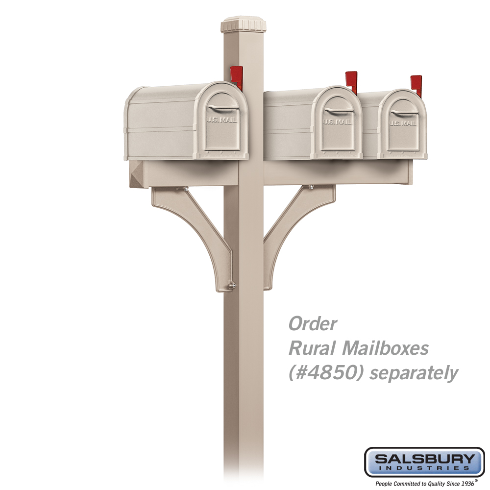 Deluxe Mailbox Post 2 Sided for (3) Mailboxes InGround Mounted Beige