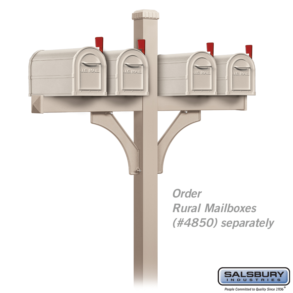 Deluxe Mailbox Post 2 Sided for (4) Mailboxes InGround Mounted Beige