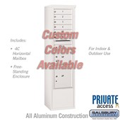 Free-Standing 4C Horizontal (Includes 3716S-06CFP Mailbox, 3916S-CST Enclosure and Master Commercial Locks) - Maximum Height Unit (72 1/8 Inches) - Single Column - 6 MB1 Doors / 1 PL3 and 1 PL4.5 - Custom Color - Front Loading - Private Access            