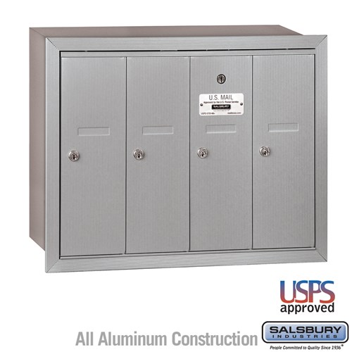 Recessed Mounted USPS Access-MAILBOX Vertical Mailbox 4 Doors Aluminum 