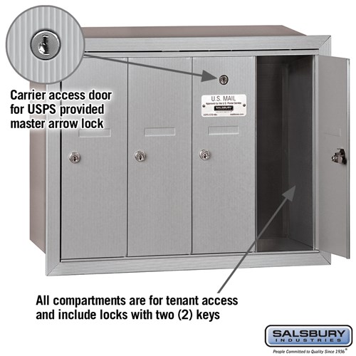 USPS Access-MAILBOX Aluminum 4 Doors Recessed Mounted Vertical Mailbox 