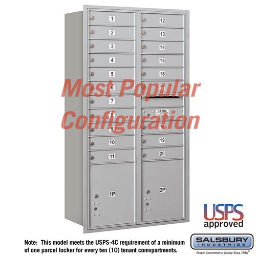 4C Recessed Mounted USPS Mailbox - 20 Doors - Front Load