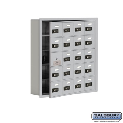  Custom Cell Phone Storage Locker - with Front Access Panel - 5 Door High Unit (5 Inch Deep Compartments) - 20 A Doors (19 usable) - Recessed Mounted - Resettable Combination Locks Model # 19155-20