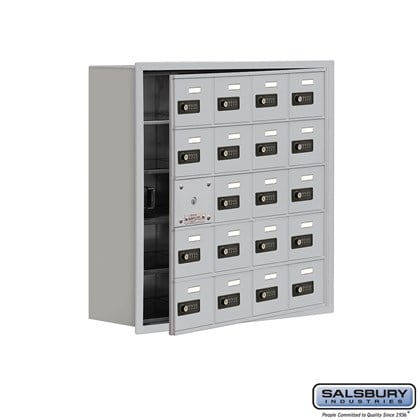 Cell Phone Storage Locker - with Front Access Panel - 5 Door High Unit (8 Inch Deep Compartments) - 20 A Doors (19 usable) - Recessed Mounted - Resettable Combination Locks