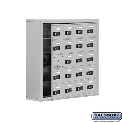 Cell Phone Storage Locker - with Front Access Panel - 5 Door High Unit (8 Inch Deep Compartments) - 20 A Doors (19 usable) - Surface Mounted - Resettable Combination Locks