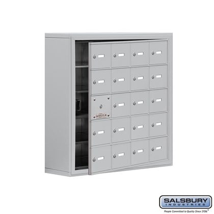 Cell Phone Storage Locker - with Front Access Panel - 5 Door High Unit (8 Inch Deep Compartments) - 20 A Doors (19 usable) - Surface Mounted - Master Keyed Locks