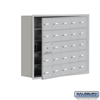 Cell Phone Storage Locker - with Front Access Panel - 5 Door High Unit (8 Inch Deep Compartments) - 25 A Doors (24 usable) - Recessed Mounted - Master Keyed Locks