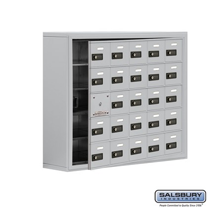 Cell Phone Storage Locker - with Front Access Panel - 5 Door High Unit (8 Inch Deep Compartments) - 25 A Doors (24 usable) - Surface Mounted - Resettable Combination Locks