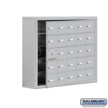 Cell Phone Storage Locker - with Front Access Panel - 5 Door High Unit (8 Inch Deep Compartments) - 25 A Doors (24 usable) - Surface Mounted - Master Keyed Locks