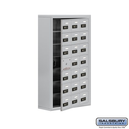 Cell Phone Storage Locker - with Front Access Panel - 7 Door High Unit (8 Inch Deep Compartments) - 21 A Doors (20 usable) - Surface Mounted - Resettable Combination Locks