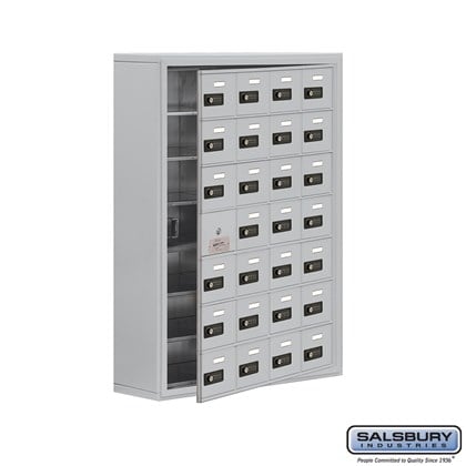 Cell Phone Storage Locker - 7 Door High Unit (8 Inch Deep Compartments) - 28 A Doors (27 usable) - Aluminum - Surface Mounted - Resettable Combination Locks