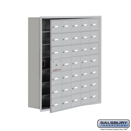 Cell Phone Storage Locker - with Front Access Panel - 7 Door High Unit (8 Inch Deep Compartments) - 35 A Doors (34 usable) - Recessed Mounted - Master Keyed Locks