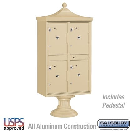 Regency Outdoor Parcel Locker (Includes Pedestal, CBU Top and Pedestal Cover - Short) - 4 Compartments - USPS Access