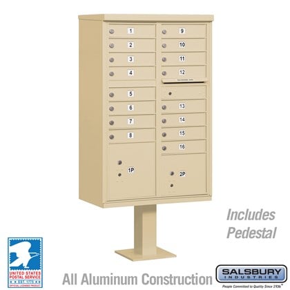 Cluster Box Unit (Includes Pedestal) - 16 A Size Doors - Type III - USPS Access