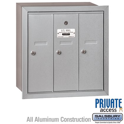 Vertical Mailbox (Includes Master Commercial Lock) - 3 Doors - Recessed Mounted - Private Access