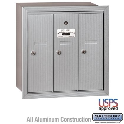 Vertical Mailbox - 3 Doors - Recessed Mounted - USPS Access