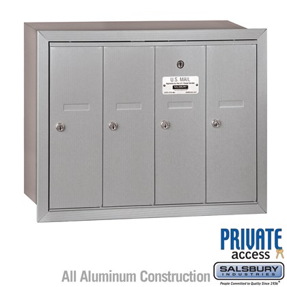 Vertical Mailbox (Includes Master Commercial Lock) - 4 Doors - Recessed Mounted - Private Access