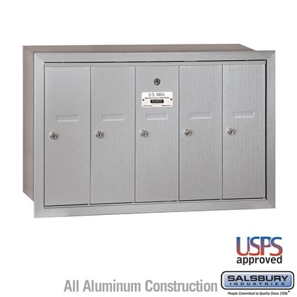 Vertical Mailbox - 5 Doors - Recessed Mounted - USPS Access