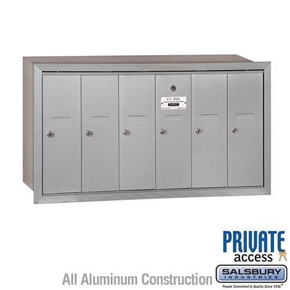 Vertical Mailbox (Includes Master Commercial Lock) - 6 Doors - Recessed Mounted - Private Access