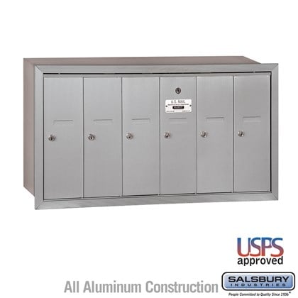 Vertical Mailbox - 6 Doors - Recessed Mounted - USPS Access