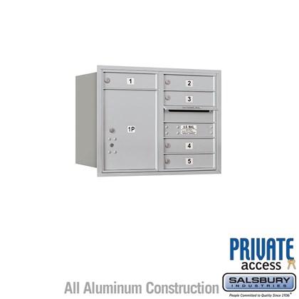 Recessed Mounted 4C Horizontal Mailbox (Includes Master Commercial Locks) - 6 Door High Unit (23 7/8 Inches) - Double Column - 5 MB1 Doors / 1 PL5 - Rear Loading - Private Access