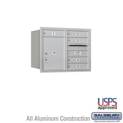 Recessed Mounted 4C Horizontal Mailbox - 6 Door High Unit (23 7/8 Inches) - Double Column - 5 MB1 Doors / 1 PL5 - Rear Loading - USPS Access