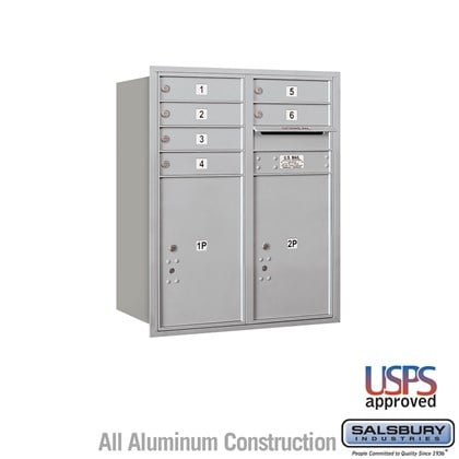 Recessed Mounted 4C Horizontal Mailbox - 10 Door High Unit (37 7/8 Inches) - Double Column - 6 MB1 Doors / 2 PL6's- Rear Loading - USPS Access