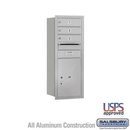 Recessed Mounted 4C Horizontal Mailbox - 10 Door High Unit (37 7/8 Inches) - Single Column - 3 MB1 Doors / 1 PL5 - Rear Loading - USPS Access