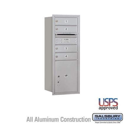 Recessed Mounted 4C Horizontal Mailbox - 10 Door High Unit (37 7/8 Inches) - Single Column - 4 MB1 Doors / 1 PL4.5 - Rear Loading - USPS Access