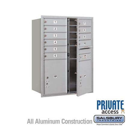 Recessed Mounted 4C Horizontal Mailbox (Includes Master Commercial Locks) - 11 Door High Unit (41 3/8 Inches) - Double Column - 10 MB1 Doors / 2 PL5s - Front Loading - Private Access