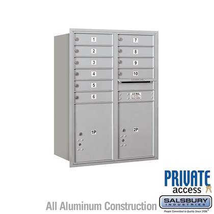 Recessed Mounted 4C Horizontal Mailbox (Includes Master Commercial Locks) - 11 Door High Unit (41 3/8 Inches) - Double Column - 10 MB1 Doors / 2 PL5s - Rear Loading - Private Access