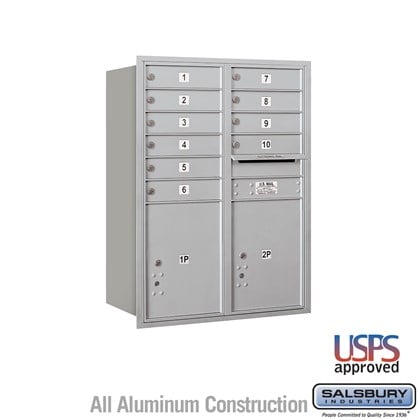 Recessed Mounted 4C Horizontal Mailbox - 11 Door High Unit (41 3/8 Inches) - Double Column - 10 MB1 Doors / 2 PL5s - Rear Loading - USPS Access
