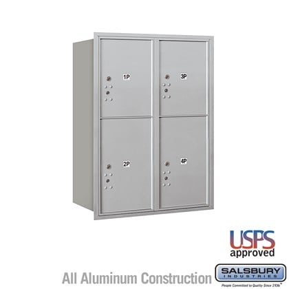 Recessed Mounted 4C Horizontal Mailbox - 11 Door High Unit (41 3/8 Inches) - Double Column - Stand-Alone Parcel Locker - 2 PL5's and 2 PL6's - Rear Loading - USPS Access