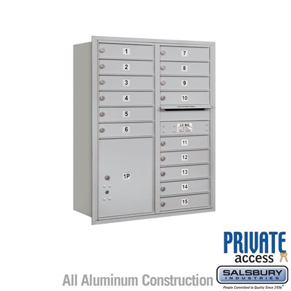 Recessed Mounted 4C Horizontal Mailbox (Includes Master Commercial Lock) - 11 Door High Unit (41 3/8 Inches) - Double Column - 15 MB1 Doors / 1 PL5 - Rear Loading - Private Access
