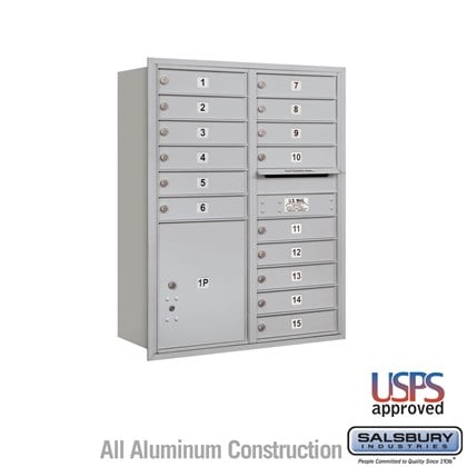 Recessed Mounted 4C Horizontal Mailbox - 11 Door High Unit (41 3/8 Inches) - Double Column - 15 MB1 Doors / 1 PL5 - Rear Loading - USPS Access