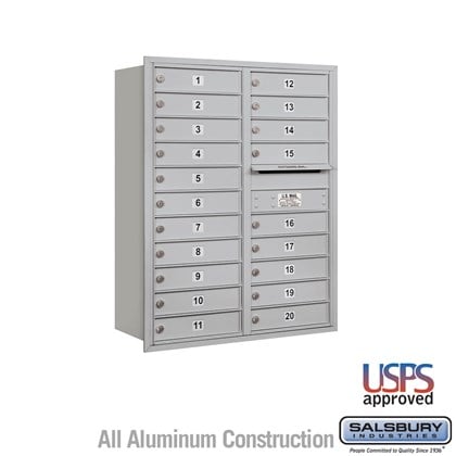 Recessed Mounted 4C Horizontal Mailbox - 11 Door High Unit (41 3/8 Inches) - Double Column - 20 MB1 Doors - Rear Loading - USPS Access