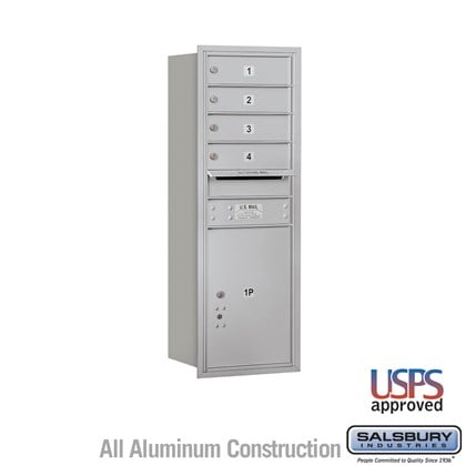 Recessed Mounted 4C Horizontal Mailbox - 11 Door High Unit (41 3/8 Inches) - Single Column - 4 MB1 Doors / 1 PL5 - Rear Loading - USPS Access