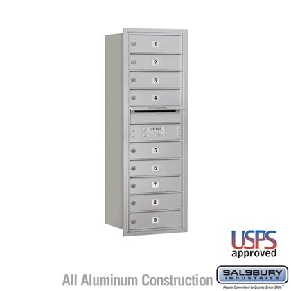 Recessed Mounted 4C Horizontal Mailbox - 11 Door High Unit (41 3/8 Inches) - Single Column - 9 MB1 Doors - Rear Loading - USPS Access