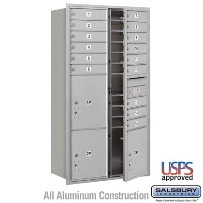 Recessed Mounted 4C Horizontal Mailbox - Maximum Height Unit (57 1/8 Inches) - Double Column - 15 MB1 Doors / 2 PL4.5's and 1 PL5 - Front Loading - USPS Access