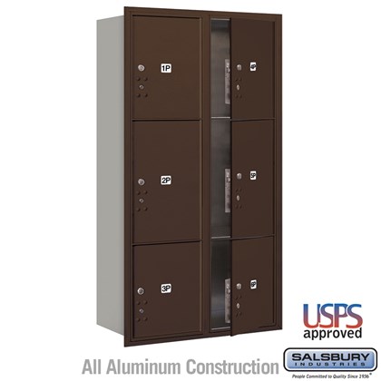 Maximum Height Recessed Mounted 4C Horizontal Parcel Locker with 6 Parcel Lockers in Bronze with USPS Access - Front Loading