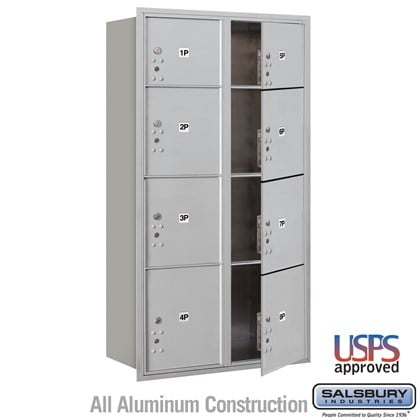 Recessed Mounted 4C Horizontal Mailbox - Maximum Height Unit (57 1/8 Inches) - Double Column - Stand-Alone Parcel Locker - 2 PL3's, 4 PL4's and 2 PL4.5's - Front Loading - USPS Access