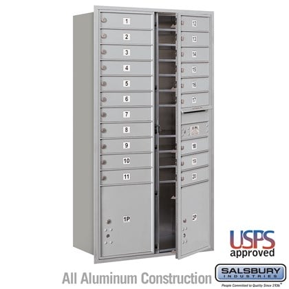 Recessed Mounted 4C Horizontal Mailbox - Maximum Height Unit (57 1/8 Inches) - Double Column - 20 MB1 Doors / 2 PL4.5's - Front Loading - USPS Access