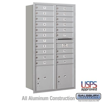 Recessed Mounted 4C Horizontal Mailbox - Maximum Height Unit (57 1/8 Inches) - Double Column - 20 MB1 Doors / 2 PL4.5's - Rear Loading - USPS Access