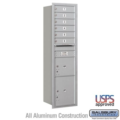 Recessed Mounted 4C Horizontal Mailbox - Maximum Height Unit (57 1/8 Inches) - Single Column - 6 MB1 Doors / 1 PL3 and 1 PL4.5 - Rear Loading - USPS Access