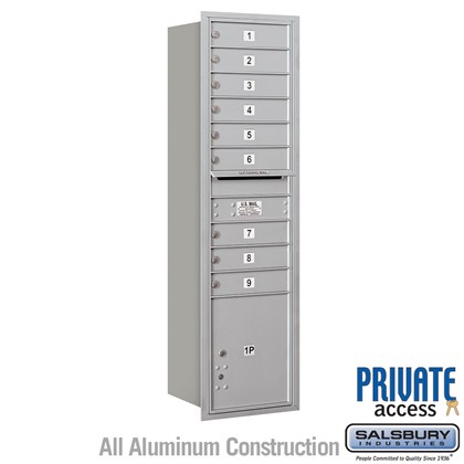 Recessed Mounted 4C Horizontal Mailbox (Includes Master Commercial Lock) - Maximum Height Unit (57 1/8 Inches) - Single Column - 9 MB1 Doors / 1 PL4.5 - Rear Loading - Private Access