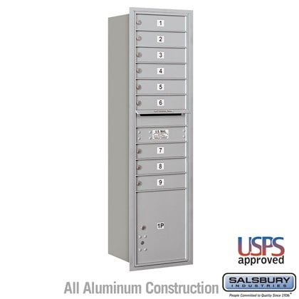 Recessed Mounted 4C Horizontal Mailbox - Maximum Height Unit (57 1/8 Inches) - Single Column - 9 MB1 Doors / 1 PL4.5 - Rear Loading - USPS Access