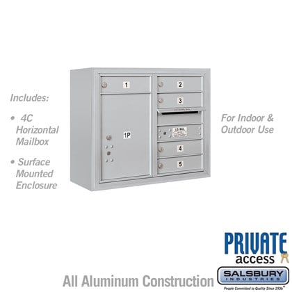 Surface Mounted 4C Horizontal Mailbox Unit (Includes 3706D-05 Mailbox, 3806D Enclosure and Master Commercial Locks) - 6 Door High Unit (24 1/2 Inches) - Double Column - 5 MB1 Doors / 1 PL5 - Front Loading - Private Access